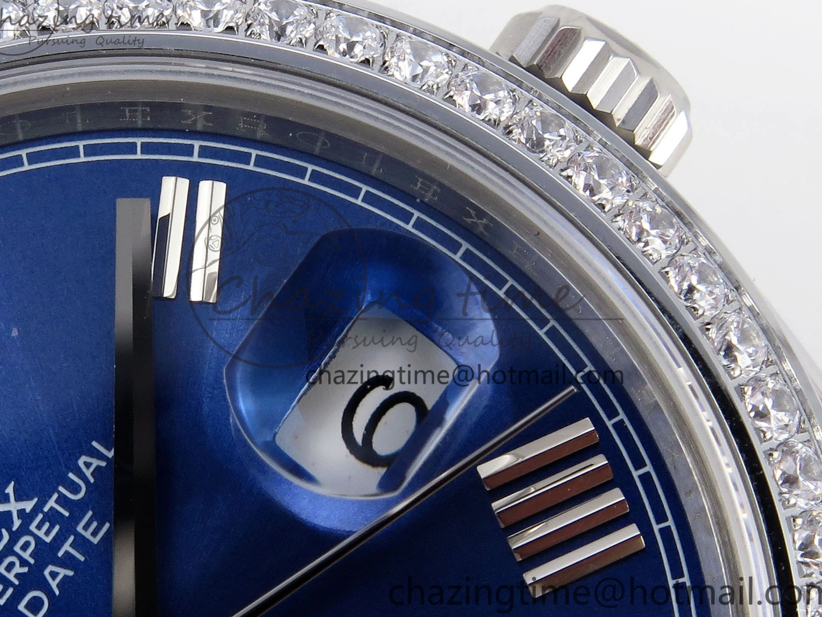 MiroTime 0523 QuickDry DayDate 40 SS GSF Gain Weight Blue Roman Dial Diamonds Bezel on President Bracelet A 1917